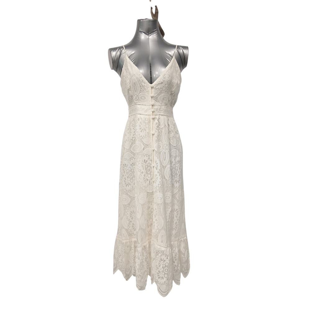 Altar'd State White Lace Midi Dress V-Neck Button Front Boho Coqette Sm